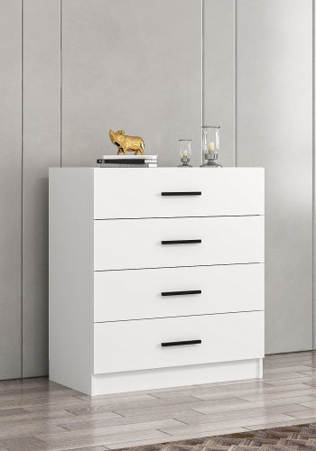 FUNZI LIVING kommode, m. 4 skuffer - hvit melamin