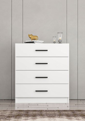 FUNZI LIVING kommode, m. 4 skuffer - hvit melamin