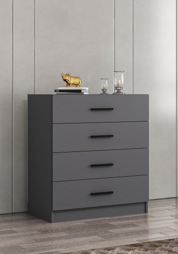 FUNZI LIVING kommode, m. 4 skuffer - antrasittgr melamin