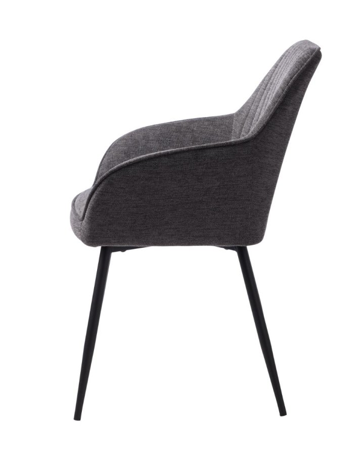 Nolan spisebordstol, stripe, m. armlen - mrkegr polyester og sort metall