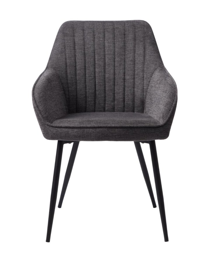 Nolan spisebordstol, stripe, m. armlen - mrkegr polyester og sort metall