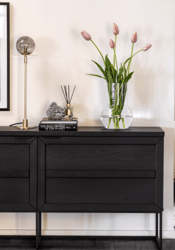 ROWICO rektangulr Everett sknk m. 2 lger og 1 hylde - sort eg og metal 