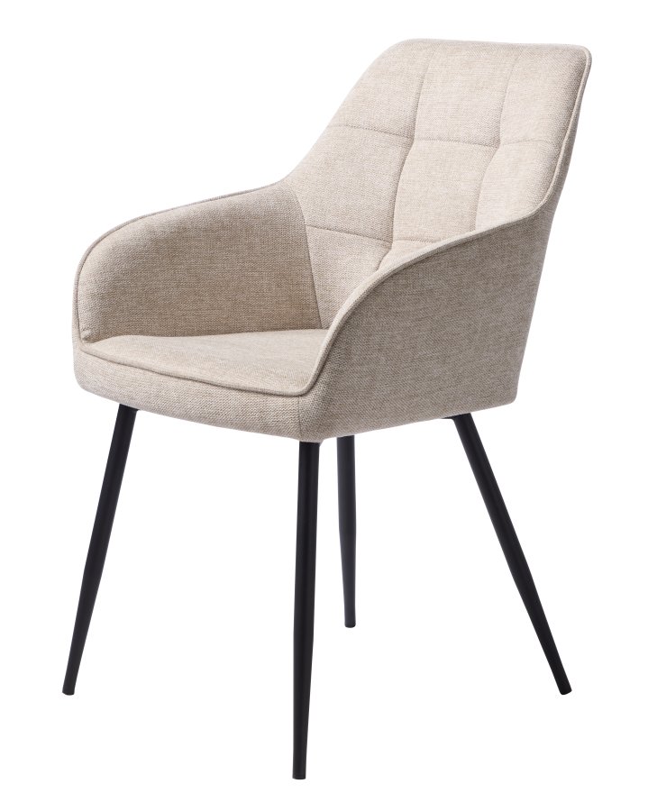 Nolan spisebordstol, firkantet, m. armlener - ekte polyester og sort metall