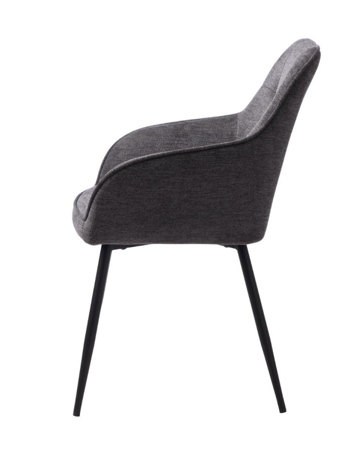 Nolan spisebordstol, firkantet, m. armlen - mrkegr polyester og sort metall