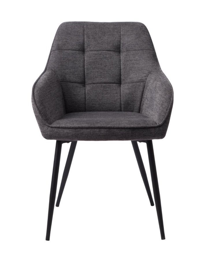 Nolan spisebordstol, firkantet, m. armlen - mrkegr polyester og sort metall