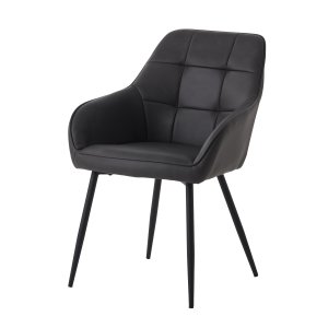 Nolan spisebordsstol, firkantede, m. armln - mrkegr PU og sort stl