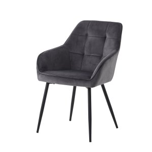 Nolan spisebordsstol, firkantede, m. armln - mrkegr fljl og sort stl