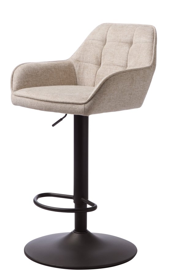 Nolan barstol, firkantet, m. rygg, armlen og fotsttte - ekte polyester og sort metall