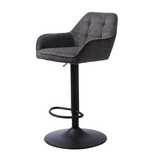 Nolan barstol, fyrkantig, w. ryggstöd, armstöd och fotstöd - mörkgr polyester och svart metall