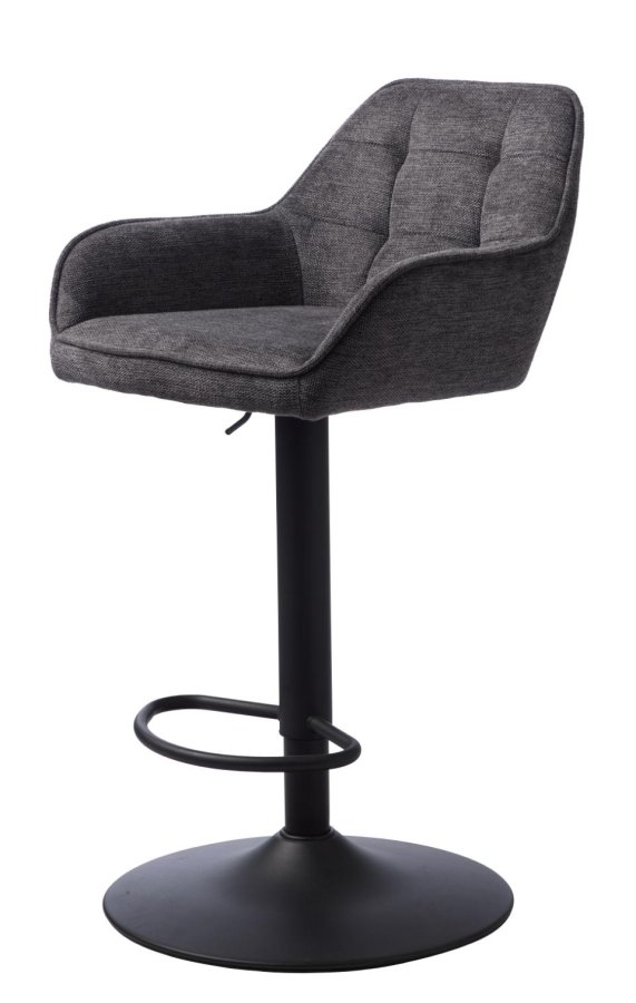 Nolan barstol, firkantet, m. rygg, armlen og fotsttte - mrkegr polyester og sort metall