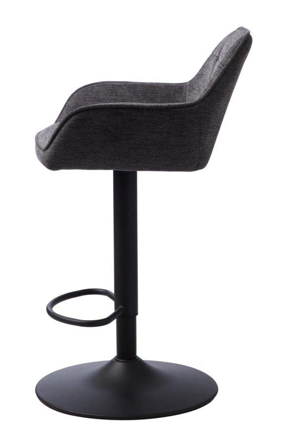 Nolan barstol, firkantet, m. rygg, armlen og fotsttte - mrkegr polyester og sort metall