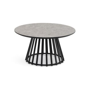 Samos soffbord, runt - beige terrazzo HPL och svart metall (80)