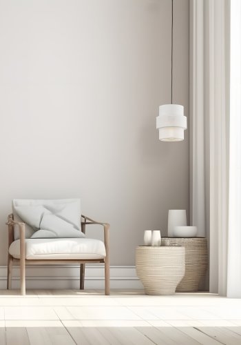 TK Calisto taklampe - hvitt stoff og sort metall