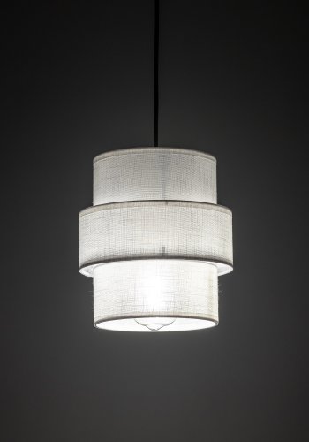 TK Calisto taklampe - hvitt stoff og sort metall