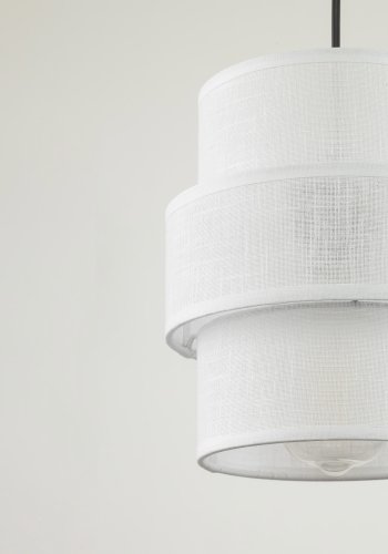 TK Calisto taklampe - hvitt stoff og sort metall