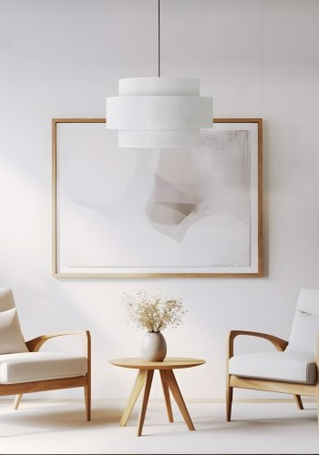 TK Calisto taklampe - hvitt stoff og sort metall