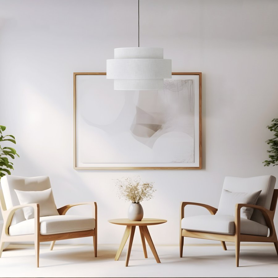 TK Calisto taklampe - hvitt stoff og sort metall