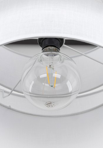 TK Calisto taklampe - hvitt stoff og sort metall