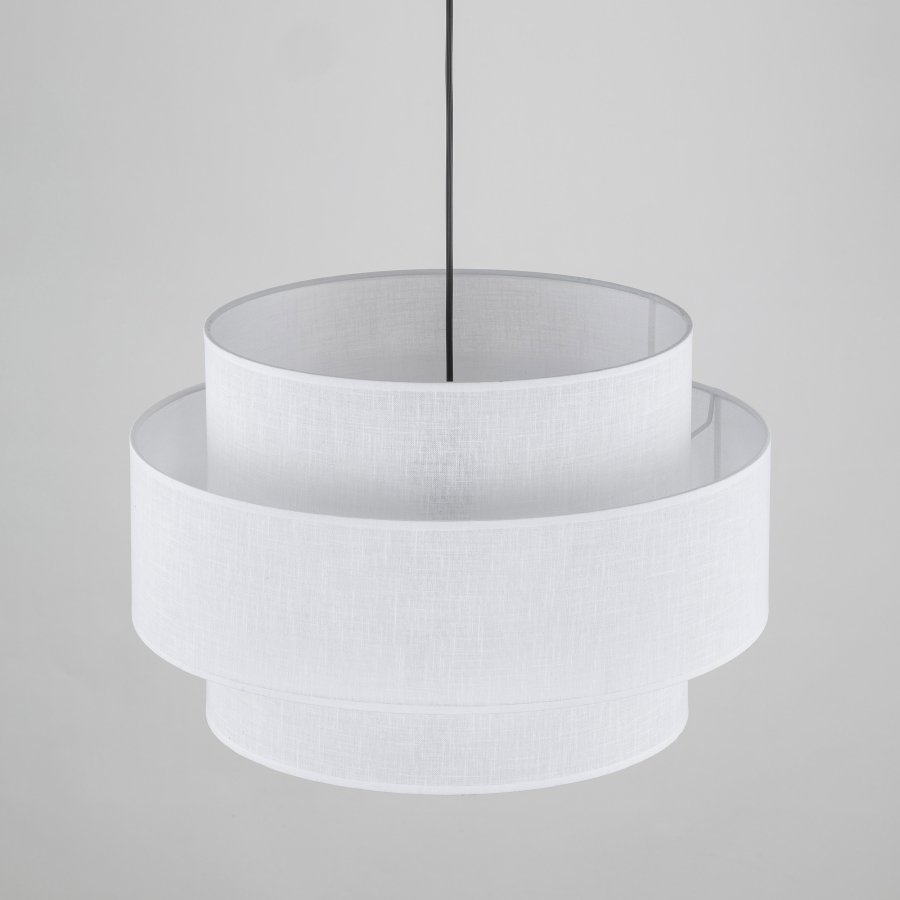 TK Calisto taklampe - hvitt stoff og sort metall