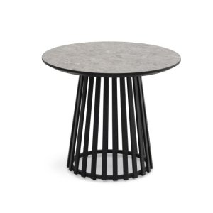 Samos soffbord, runt - beige terrazzo HPL och svart metall (60)