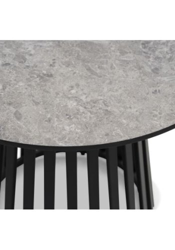 Samos sofabord, rundt - beige terrazzo HPL og svart metall (60)