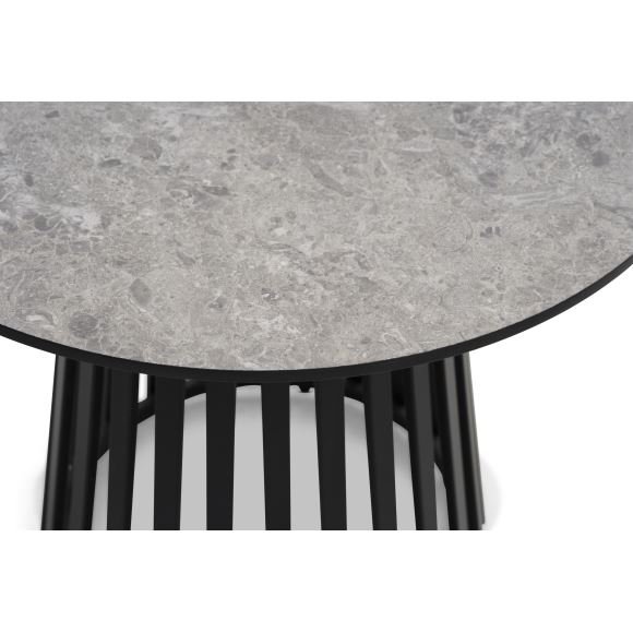 Samos sofabord, rundt - beige terrazzo HPL og svart metall (60)