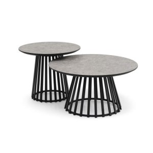 Samos soffbord, runt - beige terrazzo HPL och svart metall (60, 80) (set om 2)