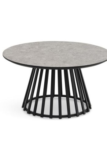 Samos sofabord, rundt - beige terrazzo HPL og svart metall (60, 80) (sett med 2)