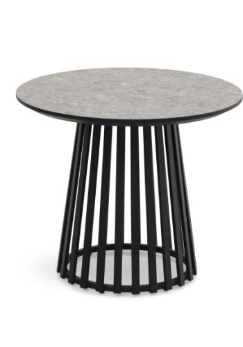 Samos sofabord, rundt - beige terrazzo HPL og svart metall (60, 80) (sett med 2)
