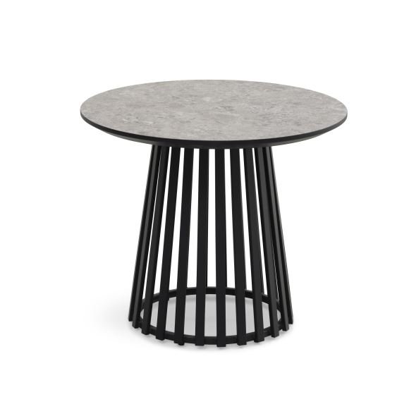 Samos sofabord, rundt - beige terrazzo HPL og svart metall (60, 80) (sett med 2)