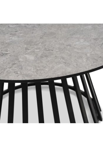 Samos sofabord, rundt - beige terrazzo HPL og svart metall (60, 80) (sett med 2)