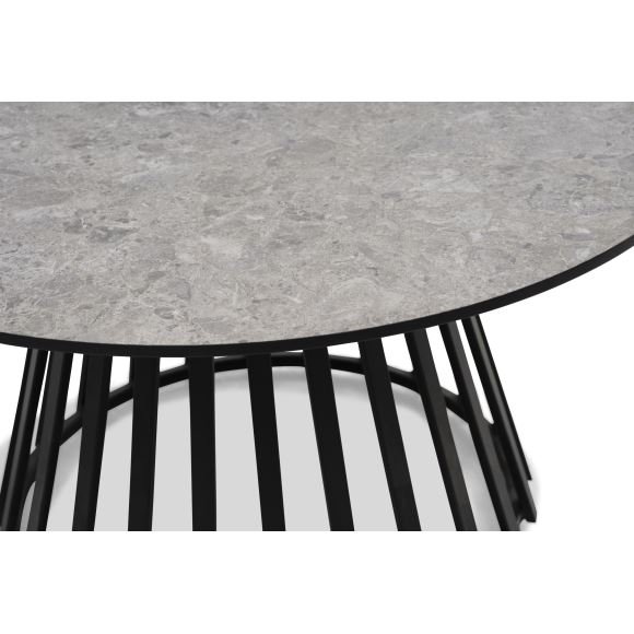 Samos sofabord, rundt - beige terrazzo HPL og svart metall (60, 80) (sett med 2)