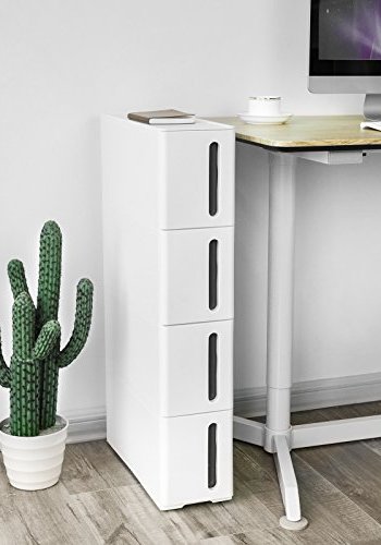 SONGMICS smalt lagertrn, m. 4 skuffer og hjul - hvit og brun polypropylen