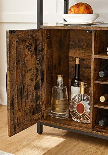 VASAGLE skjenk, m. 1 pent rom, 2 drer, 9 rom for vin - rustikk brun sponplate og svart stl