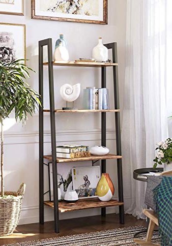 VASAGLE stigestativ, m. 4 hyller - rustikk brun sponplate og sort st�l