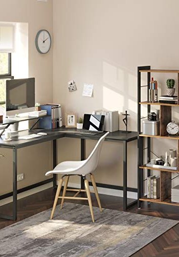 VASAGLE hjrnepult, med skjermstativ - svart sponplate og sort stl (140x130)