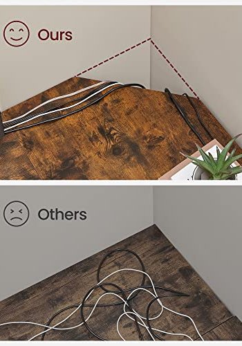 VASAGLE hjrne skrivebord, m. 2 hyller - rustikk brun sponplate og sort stl (138x138)