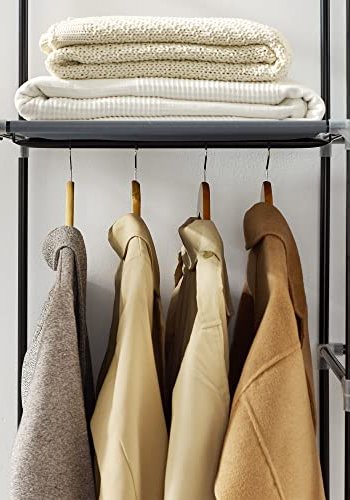 SONGMICS garderobe, sammenleggbar, m. 2 henger og hyller - grtt lerret og stl