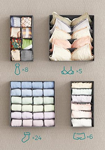 SONGMICS garderobeboks, for underty, sokker, slips, skjerf, sammenleggbar - grtt stoff (sett med 8)