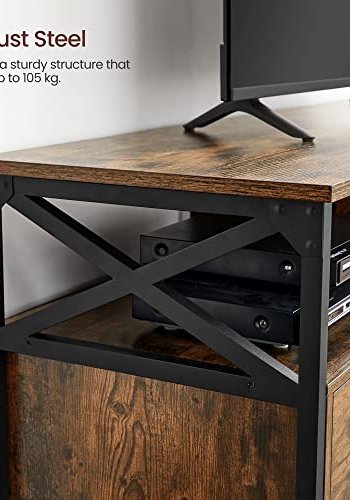 VASAGLE TV-Ständer mit 3 offenen Fächern und 3 Schubladen – rustikale braune Spanplatte und schwarzer Stahl (147 x 40)