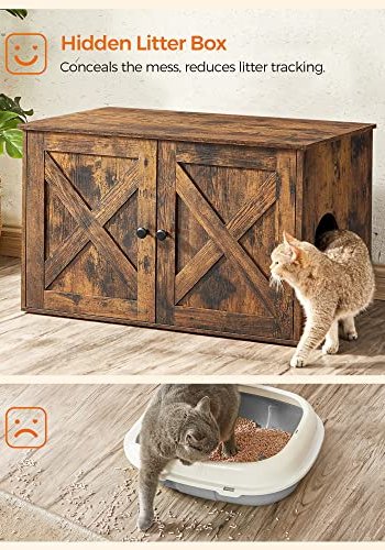 FEANDREA skap for sppelkasse, m. 2 drer og 2 rom - rustikk brun sponplate