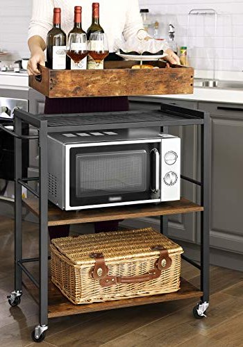 VASAGLE rullebord, m. aftagelig bakke og 2 hylder - brun spnplade og sort stl (65x40)