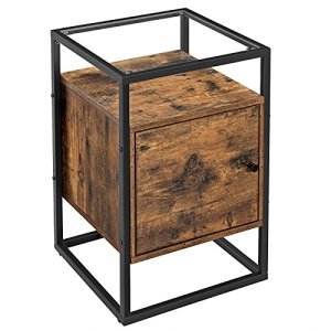 VASAGLE sengebord, m. 1 lge og 1 hylde - hrdet glas, rustik brun spnplade og sort jern (40x40)