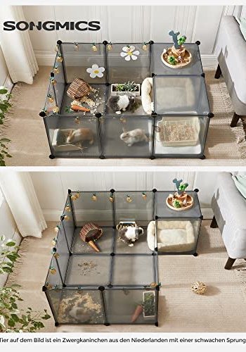 SONGMICS lekegrind for kjledyr, hamstere, marsvin, kaniner, for innendrs bruk - gr plast