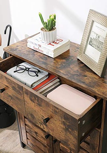 VASAGLE Schrank, mit 2 Lamellentüren, 1 Schublade und 1 Regal – rustikale braune Spanplatte und schwarzer Stahl