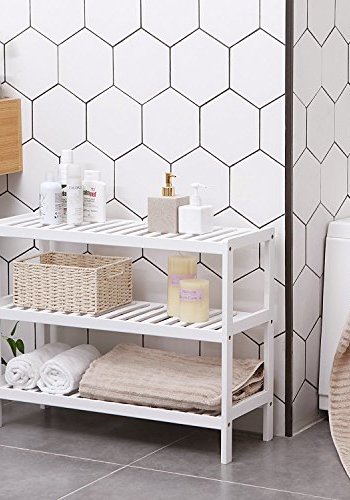 SONGMICS skohylle, m. 3 hyller - hvit bambus (70x26)