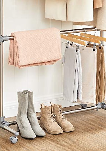 SONGMICS klesstativ, hydejusterbar, m. 2 henger og hjul - grtt rustfritt stl