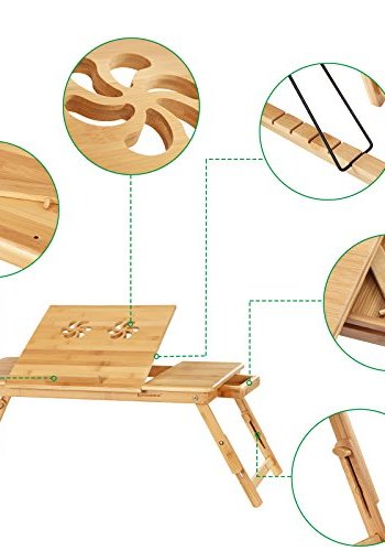 SONGMICS brbar PC-skrivebord, sammenleggbart, venstre- og hyrehendt, 5 tiltvinkler, lufthull - bambus