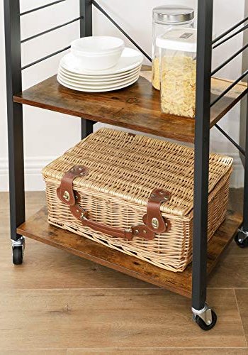 VASAGLE rullebord, m. 3 hyller og 6 kroker - brun sponplate og sort stl (60x40)