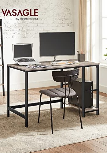 VASAGLE skrivebord, m. 2 hyller - greige sponplater og sort stl (120x60)